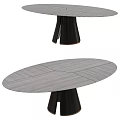 Modern Oval Dining Table With Gray Wood Grain Spliced Tabletop And Black Legs