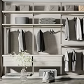 Modern Minimalist Wardrobe Design With Hanging Clothes Storage And Wooden Shelves