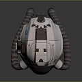 Modern Futuristic White Tech Helmet With Blue Circular Accents And Headphone Parts