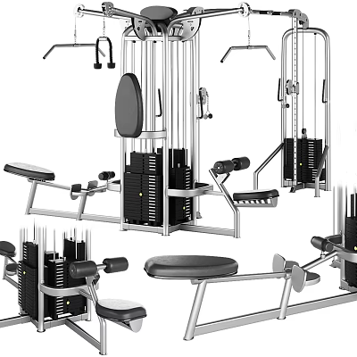 Professional Gym Sports Equipment Collection With Training Machines Weight Benches And Dumbbell Racks 3d model