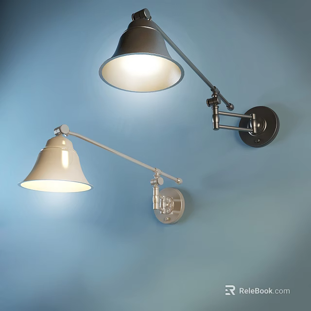 Modern Illuminated Wall Lamps with Metal Brackets on Light Blue Wall 3d model