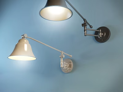 Modern Illuminated Wall Lamps with Metal Brackets on Light Blue Wall 3d model