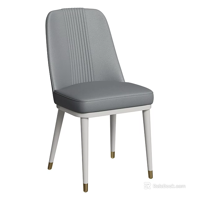 Minimalist Gray Leather Single Chair With Striped Back White Legs And Golden Feet 3d model 