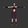 3D Anime Character With Blue Hair Brown Top Purple Pants And Arm Wraps Standing Pose