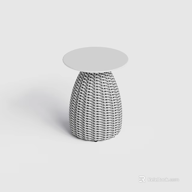 Modern Coffee Table With Round White Tabletop And Woven Black White Base 3d model