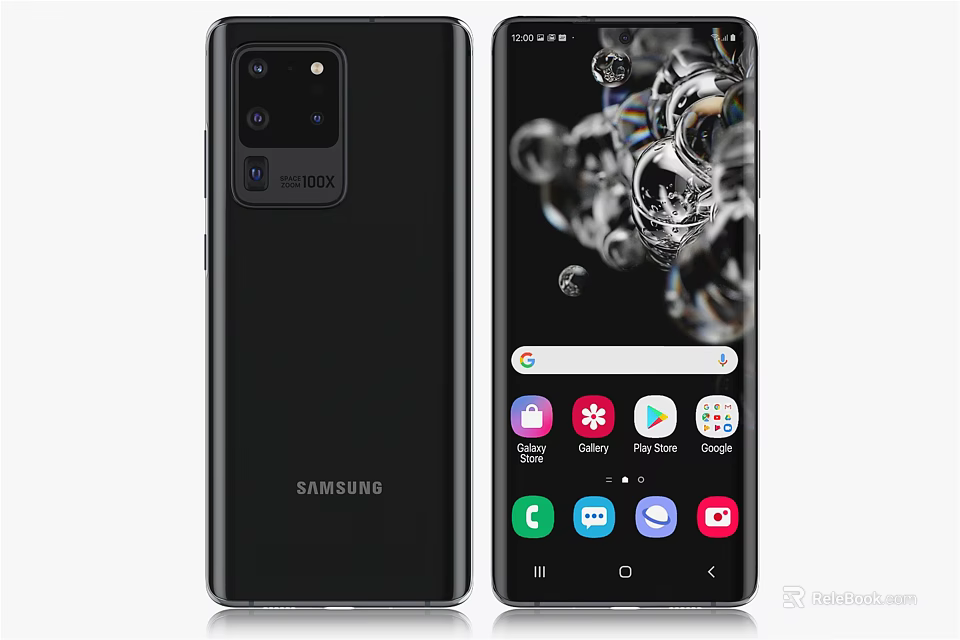 Samsung Smartphone Front and Back View With Camera Setup And Display Showing App Icons 3d model 