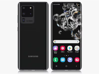 Samsung Smartphone Front and Back View With Camera Setup And Display Showing App Icons 3d model