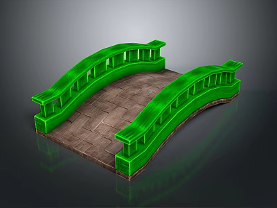 Green Arch Bridge 3D Model With Stone Slab Surface And Railings 3d model