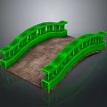 Green Arch Bridge 3D Model With Stone Slab Surface And Railings