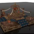 Traditional Chinese Decorative Pavilion Model with Hanging Lanterns and Blue Steps