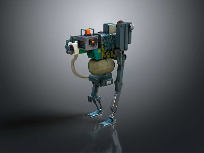 Game Movie Character Mechanical Robot With Four Legs Metal Parts And Green Black Color Scheme 3d model
