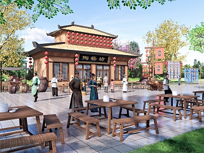 Chinese Style Film and Television Architecture Xinjiang Architecture Minority Architecture Ancient Workshops Shopping Street Ancient Pavilion National Tide Ancient Style Film and Television Beauty Chen Ancient Vendors Characters 3d model