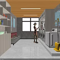Modern Cloakroom Interior With Wooden Ceiling Washing Machines Sinks And Shelves
