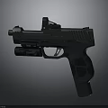 Black Tactical Pistol With Mounted Sight Underbarrel Light And Ergonomic Grip