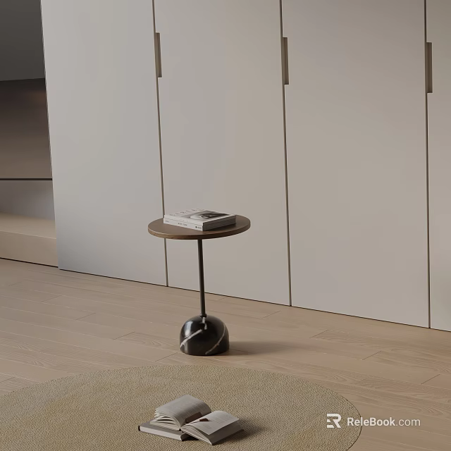 Modern Side Table with Wooden Top Metal Stand and Marble Ball Base in Living Room 3d model 