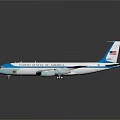 White and Blue Airliner with United States of America Livery and Four Engines