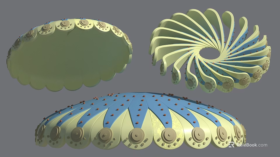 Decorative Sculptural Carvings Featuring Spiral Fan Shaped Patterns And Intricate Details 3d model 
