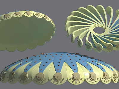 Decorative Sculptural Carvings Featuring Spiral Fan Shaped Patterns And Intricate Details 3d model