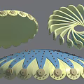 Decorative Sculptural Carvings Featuring Spiral Fan Shaped Patterns And Intricate Details