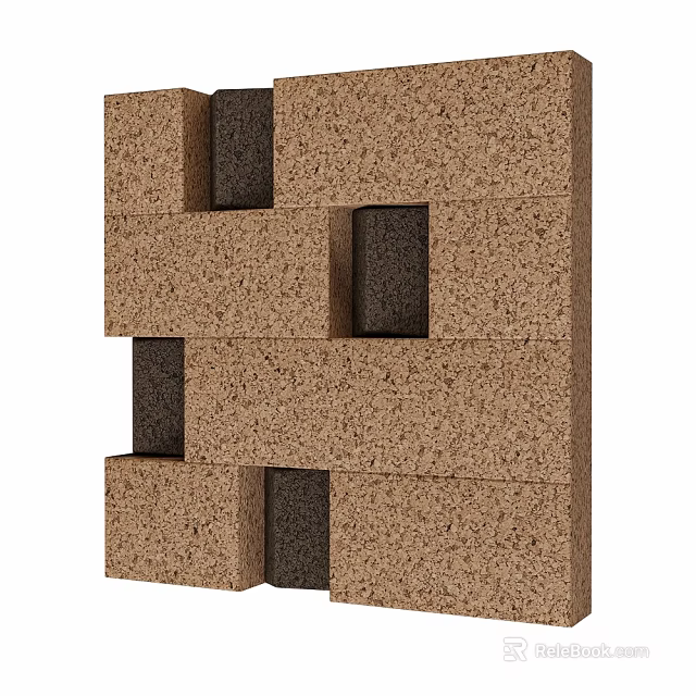 Modern Decorative Brick Wall Panel With Interlocking Brown Bricks And Black Square Inserts 3d model 