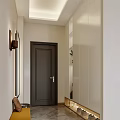 Modern Living and Dining Area Interior With White Cabinets TV Wall and Gray Sofa