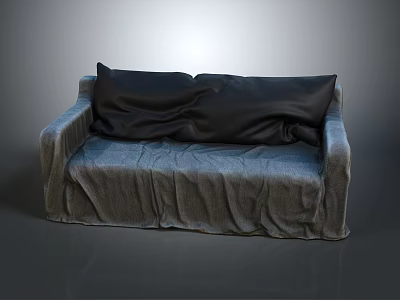 Soft Gray Fabric Sofa With Black Accent Cushions In Modern Design 3d model