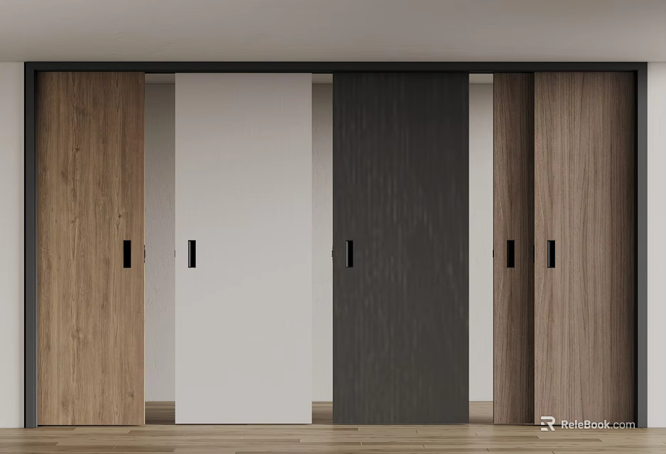 Modern Interior Sliding Doors With Wooden White And Dark Panel Designs For Home 3d model 