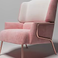 Modern Elegant Single Sofa With Pink And White Velvet Upholstery And Copper Metal Legs