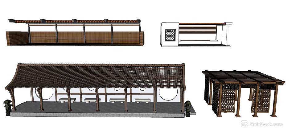 Modern Wooden Pergola Design With Lattice Roof And Support Columns For Outdoor Garden 3d model 