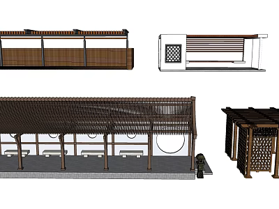 Modern Wooden Pergola Design With Lattice Roof And Support Columns For Outdoor Garden 3d model
