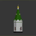 Traditional Architectural Structure Featuring Green Spire Golden Top White Body Arched Windows And Arched Door