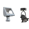 Grey Square Floodlight And Black Track Mounted Spotlight Fixtures 3d model