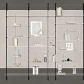 Modern Glass Shelf Unit With Multi Tiered Open Design And Decorative Items In Living Room