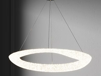 Modern Circular Ring Chandelier With Textured Surface Soft Glowing Suspended Against Gray Wall 3d model