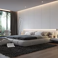 Modern Minimalist Bedroom Interior Design With Large Bed Floor to Ceiling Windows and Area Rug
