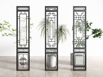 New Chinese-style partition Changhong glass partition 3d model