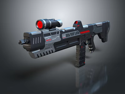 Futuristic Rifle With Red Scope Black Gray Body And Tactical Design 3D Rendering 3d model