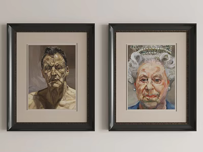Two Framed Portrait Artworks Featuring Male Figure And Female With Crown 3d model