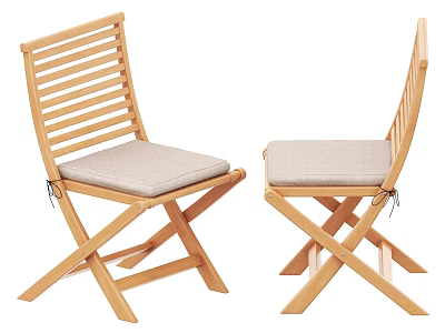 Wooden Outdoor Chairs With Slatted Backrest Padded Seat And Crossed Legs 3d model