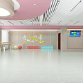 Pink Kids Dance Fitness Studio Interior With Ballet Barre Mirror And Cartoon Decor