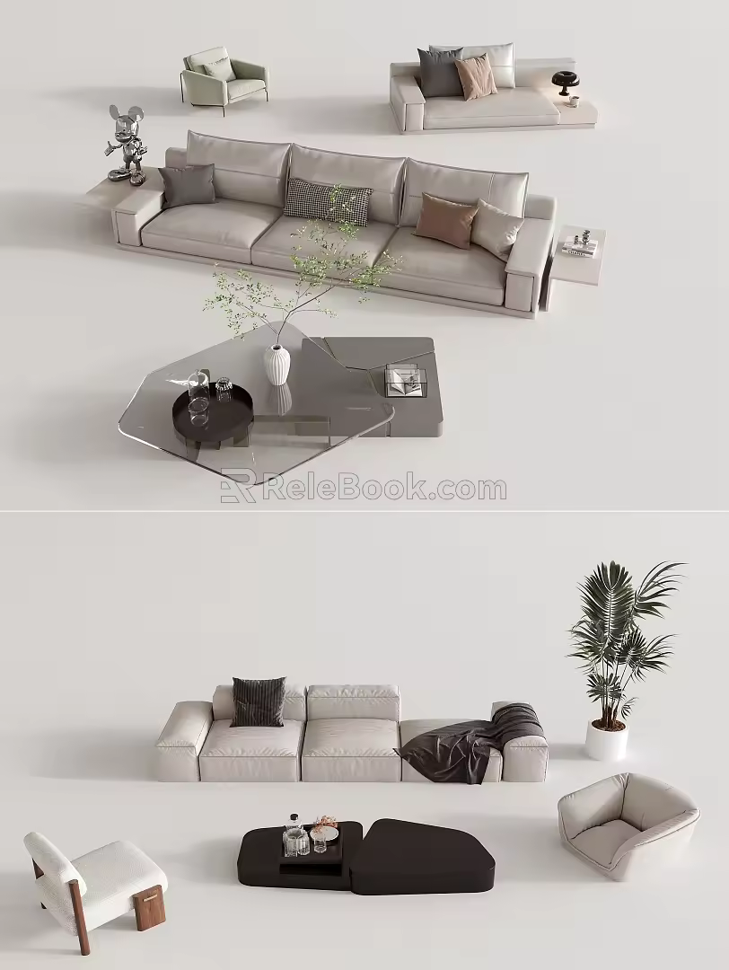 Modern Multiplayer Sofa Casual Sofa Coffee Table Decorative Combination 3d model