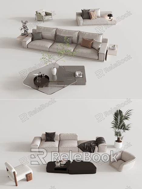 Modern Multiplayer Sofa Casual Sofa Coffee Table Decorative Combination model