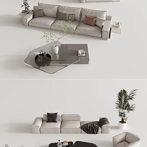 Modern Multiplayer Sofa Casual Sofa Coffee Table Decorative Combination 3d model