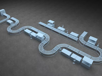 Conveyor belt machine machinery factory building mechanical arm flow line 3d model