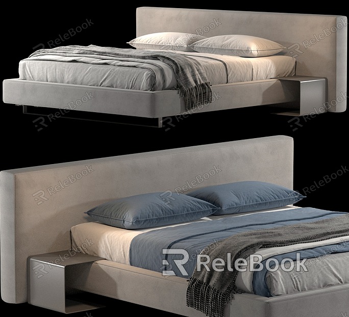 Grey Fabric Large Backrest Double Bed model