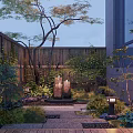 Traditional Japanese Garden Landscape With Stone Path Small Pond And Lush Greenery