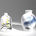 Hand Painted Ceramic Vases With Yellow Flowers Black Leaves And Landscape Design