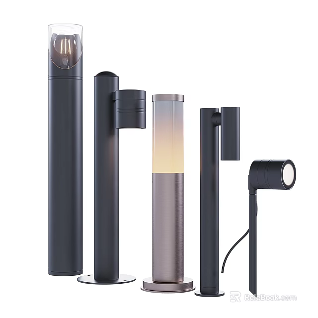 Modern Outdoor Lights Collection With Stylish Black Pole And Wall Mounted Designs 3d model 