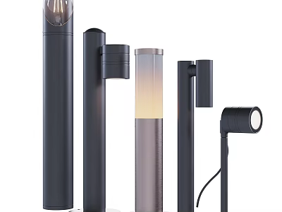 Modern Outdoor Lights Collection With Stylish Black Pole And Wall Mounted Designs 3d model