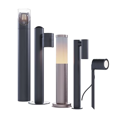 Modern Outdoor Lights Collection With Stylish Black Pole And Wall Mounted Designs 3d model